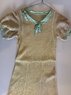 Antique Art Deco Dress 1920s 30s NellyDon Lace Open Knit Satin Collar TLC