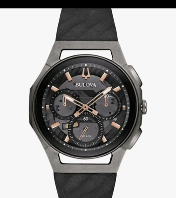 Bulova CURV Titanium/Stainless Black Rubber Strap Men's Chronograph Watch-98A162
