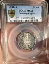 PCGS MS65 German Empire 1881A 1 Mark