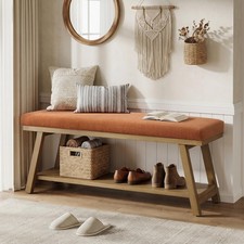 45" Upholstered Storage Bench Shoe Rack Entryway Hallway Mudroom 300 lbs Orange