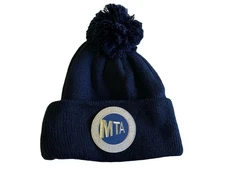 MTA BEANIE POM POM HAT COLOR NAVY NEW YORK TRANSIT  SUBWAY  TRAIN