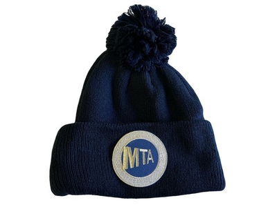 #ad MTA BEANIE POM POM HAT COLOR NAVY NEW YORK TRANSIT SUBWAY TRAIN $18.00
