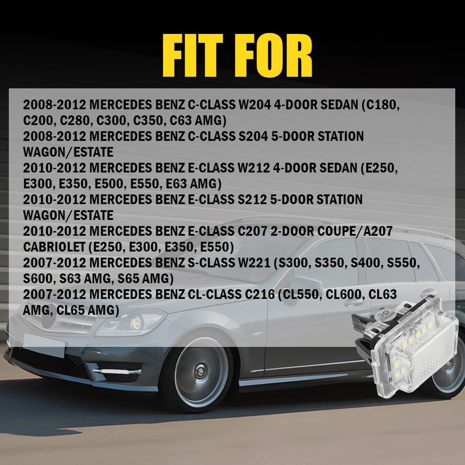 Luz LED de matrícula para W204 Mercedes-Benz S204 S212 C207 W212 W221 Foto 2 de 4