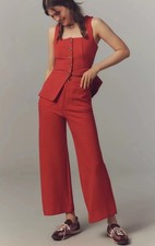 Anthropologie Maeve The Colette Knit Crop Wide-Leg Pants Size 25 True Red NEW