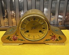 Orologio Pendolo da camino Walt dorato con fiori rosa vintage 