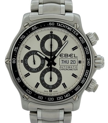 Ebel 43mm Men's Discovery Automatic Chronograph Silver Dial Watch Ref: E9750L62!