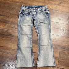 Angyl Jeans Girls Flared Light Wash Denim Embroidered Pockets Stretch Size 5/6