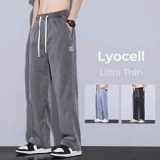 2024 Summer Ultra Thin Lyocell Men's Fashion Loose Jeans Stretch Straight Drawst