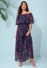 Roaman's Women's Plus Size Chiffon Off-The-Shoulder Maxi Dress - 18/20 Navy