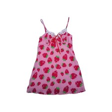 Babydoll Dress Size Large Strawberry Lace Trim Y2K Whimsy Coquette Romantic