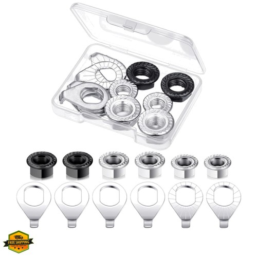 12 Pcs Bike Axle Nut and Safety Washer Kit - 3 Sizes Bicycle Hub Flanged Hard... - Picture 1 of 8
