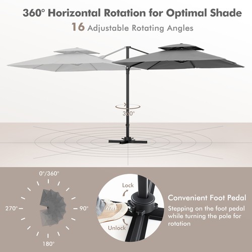 Patio 9.5FT Square Cantilever Offset Umbrella Double Vented 360° Heavy Duty - Picture 7 of 8
