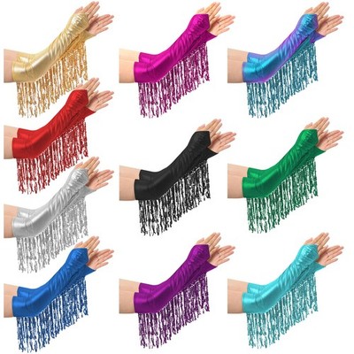 Damen Handschuh Rave Arm Ärmel Fingerless Gloves Pailletten Handschuhe Party