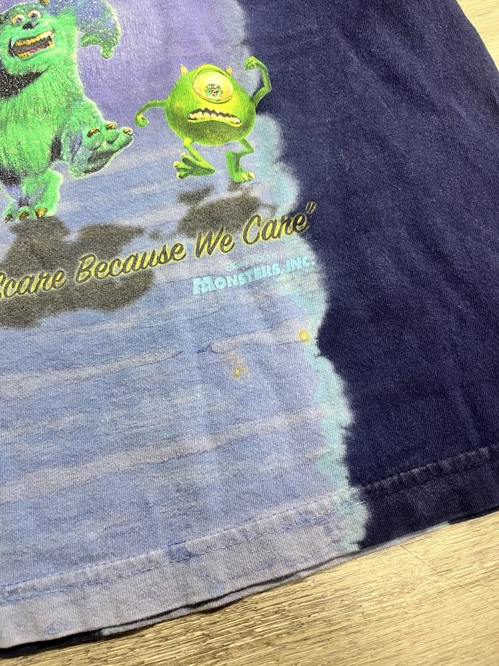 Vintage Disney Monsters, Inc Tie Dye Blue Tee Movie Promo T-shirt Size XXS - Image 2 of 4