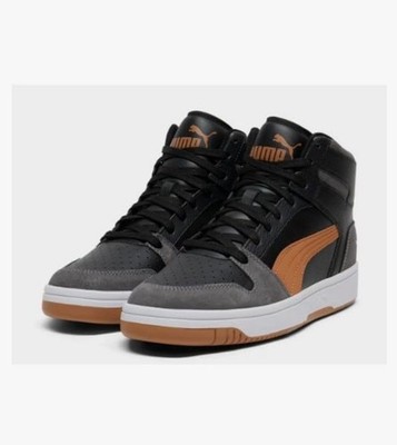 PUMA Rebound LayUp  Mid Top Sneaker Black/Gray/Orange Lace Up Rubber 403920 01