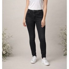 Signature Levi Strauss Women Black Mid Rise Skinny Jeans Stretch Denim Size 8