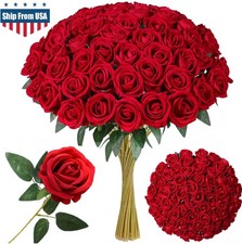 20Pcs Red Silk Roses Artificial Flowers Realistic Bouquet Home Decor valentine