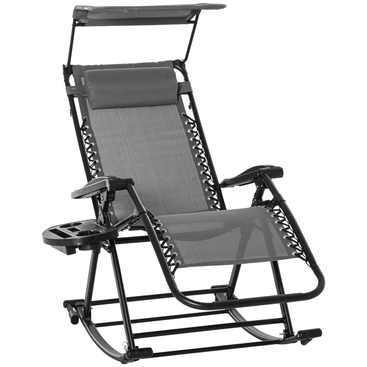 Rackhams Grey Folding Recliner Chair Outdoor Lounge Rocker Zero-Gravity Seat - With Top Canopy - Image 3