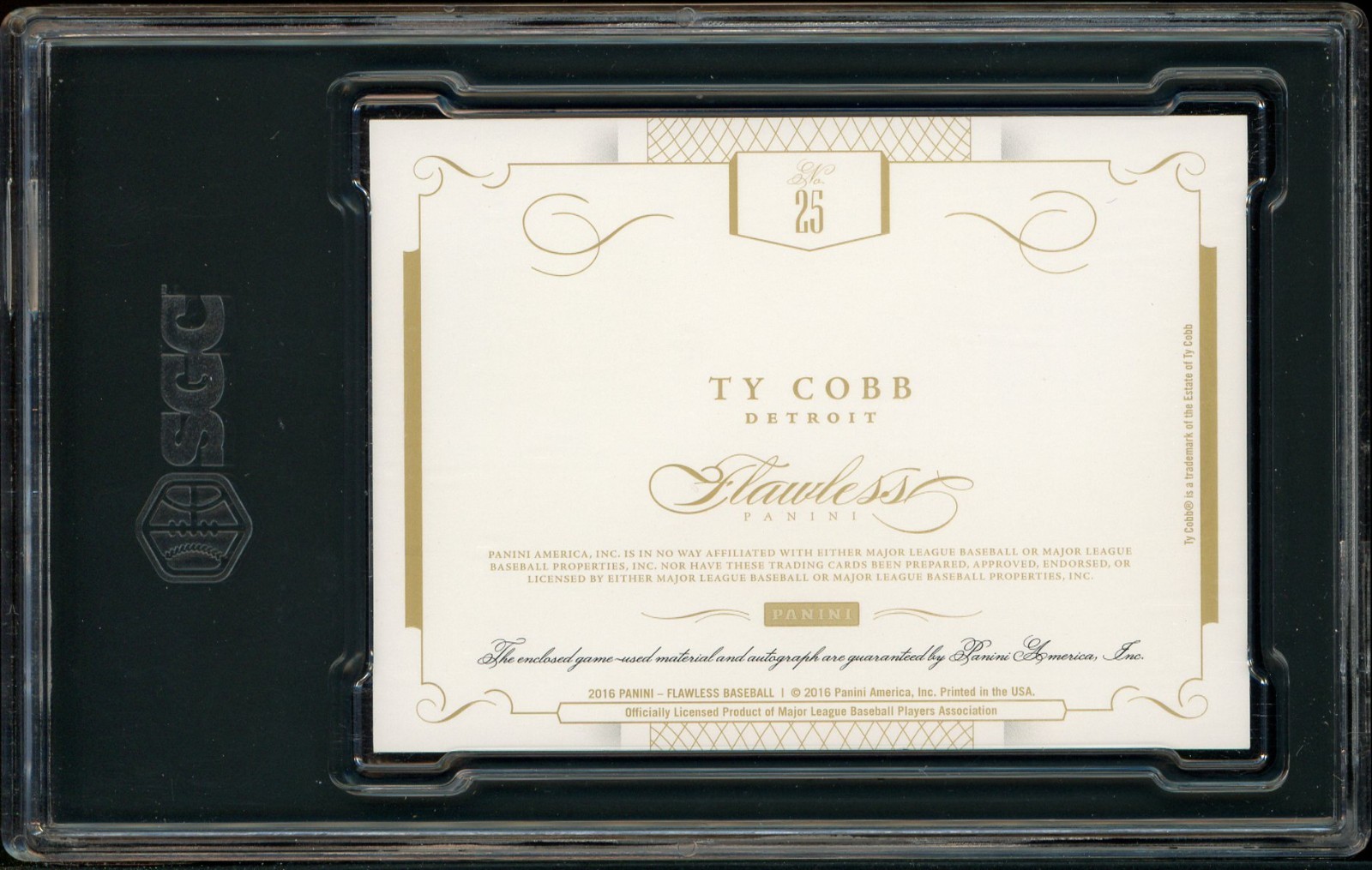 2016 Panini Flawless #25 Ty Cobb HOF GU Patch Cut AUTO 1/1 SGC 9.5 ONE OF ONE view 3