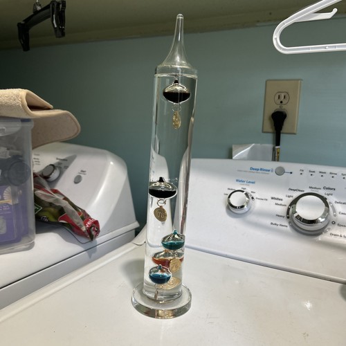 Galileo Glass Thermometer Temperature Gauge Colorful Floating Bulbs 14” tall