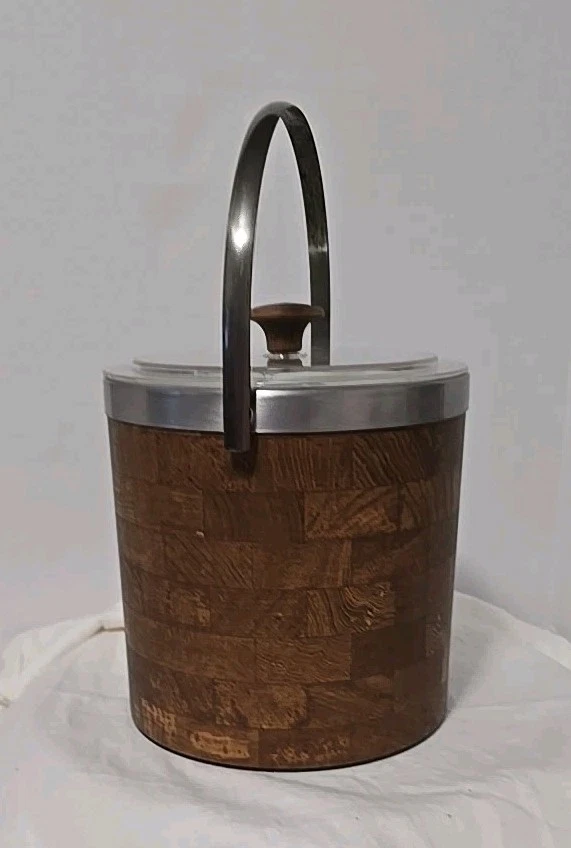 Cubo de hielo de corcho de imitación de madera retro vintage perilla de madera mango de metal sin marca Foto 4 de 4