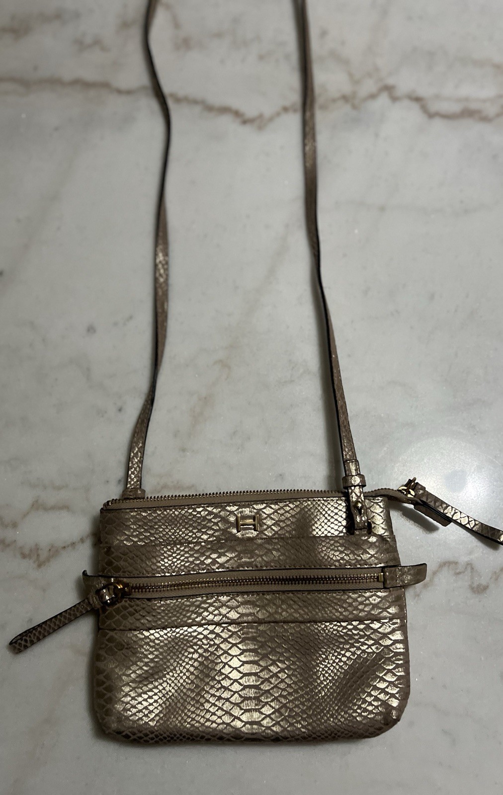 H by Halston metallic python-embossed leather cro… - image 1