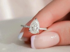 Pear Cut White Moissanite 2.10Ct Prong Engagement Ring 925 Sterling Silver