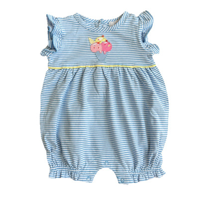 Flutter Sleeve Baby Girls Applique Ice Cream  Blue Striped Bubble Sz 3m Ishtex
