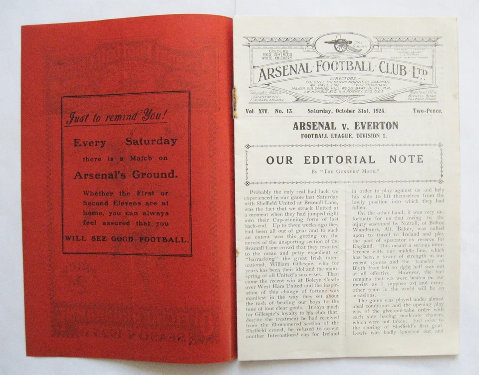 ARSENAL v EVERTON 1925/1926 *VG Condition Football Programme* - Image 2 of 4