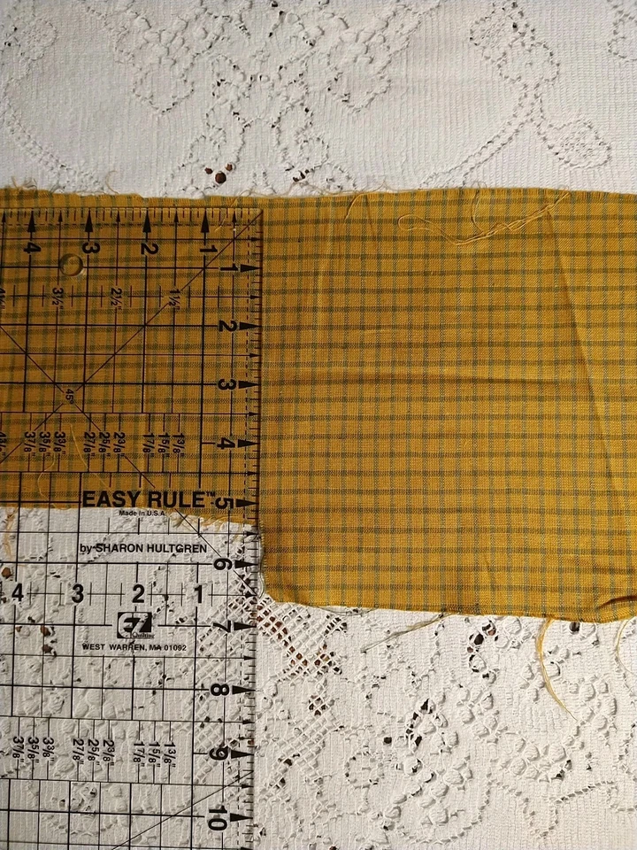 REMNANT Homespun Plaid Fabric Gold w/ Green Check Cotton Woven 36" x 5" + - Image 2 of 4