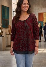 NWT Simply Vera Wang Deep Red Velvet Top PL Black Chiffon Dark Fairy Goth