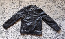 children's Black Faux Leather Biker Jacket Full Zip Quilted Lined Pockets