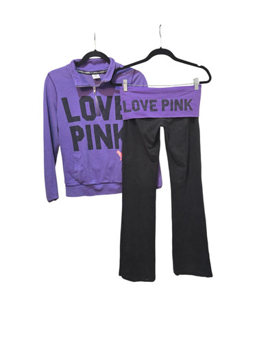 Matching Outfit VS PINK Vintage Foldover Yoga Flare Zip Hoodie Purple S - Picture 2 of 3