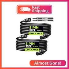 5 Pin DMX Cable 25FT 2 Pack, Czgor 3-Conductor 5-Pin DMX512 Cables Wire