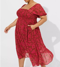 TORRID TEA LENGTH SMOCKED BODICE A-LINE DRESS PLUS SIZE 2, 2X, 18-20 No Offers