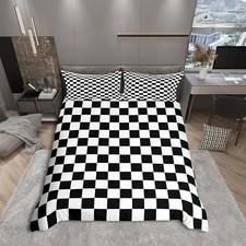 Black and White Plaid Duvet Cover Set Queen Size, Queen 90" x 90" A-black White