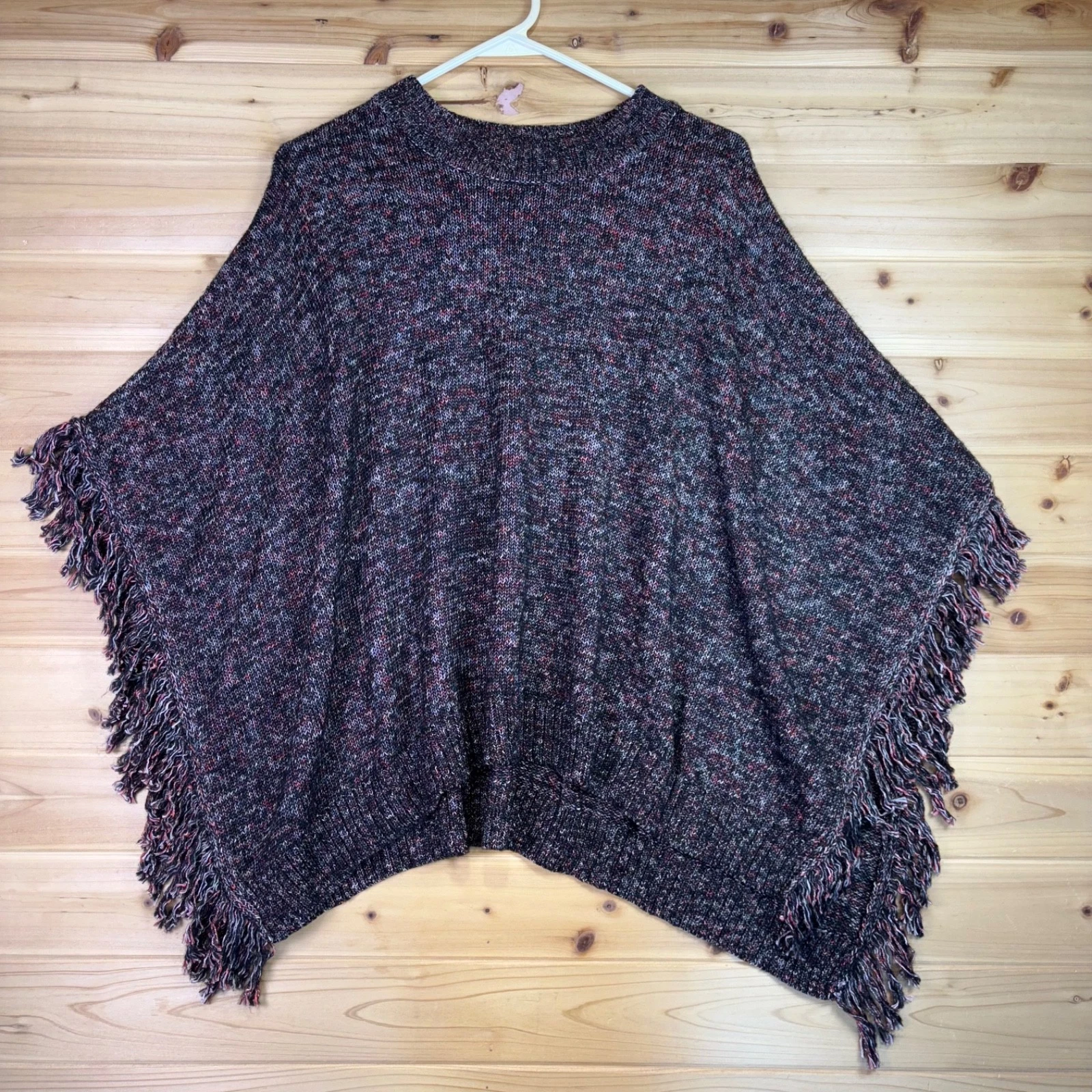 Cabi Poncho Womens XS Merry Charcoal Fringe Woven Poncho Sweater