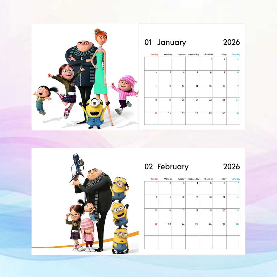 Calendario Despicable Me 2026, arte de pared Minions, lindo regalo de decoración de habitación de dibujos animados Foto 2 de 4