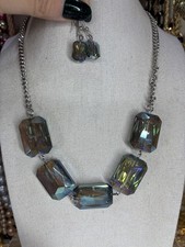 Blue Crystal Necklace and Earring Set Smokey Iridescent Beads 2 Piece Jewelry