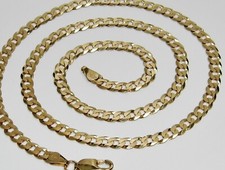 Solid 9ct Yellow Gold on Silver CURB Chain - 5MM - 16 18 20 22 24 26 30 inch