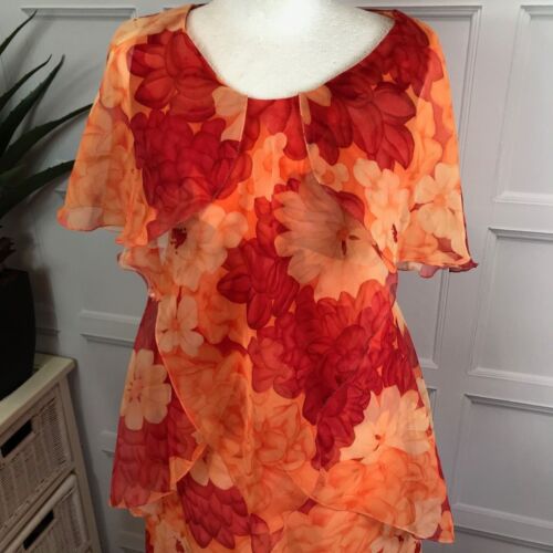 Ladies Orange Shade Special Occasion Layered Dress 30in Chest - Picture 4 of 12
