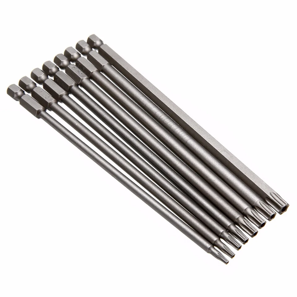 8pcs 1/4" Hex Shank 150mm Long T8-T40 Magnetic Torx Security Screwdriver Bit Set - Image 2 of 4