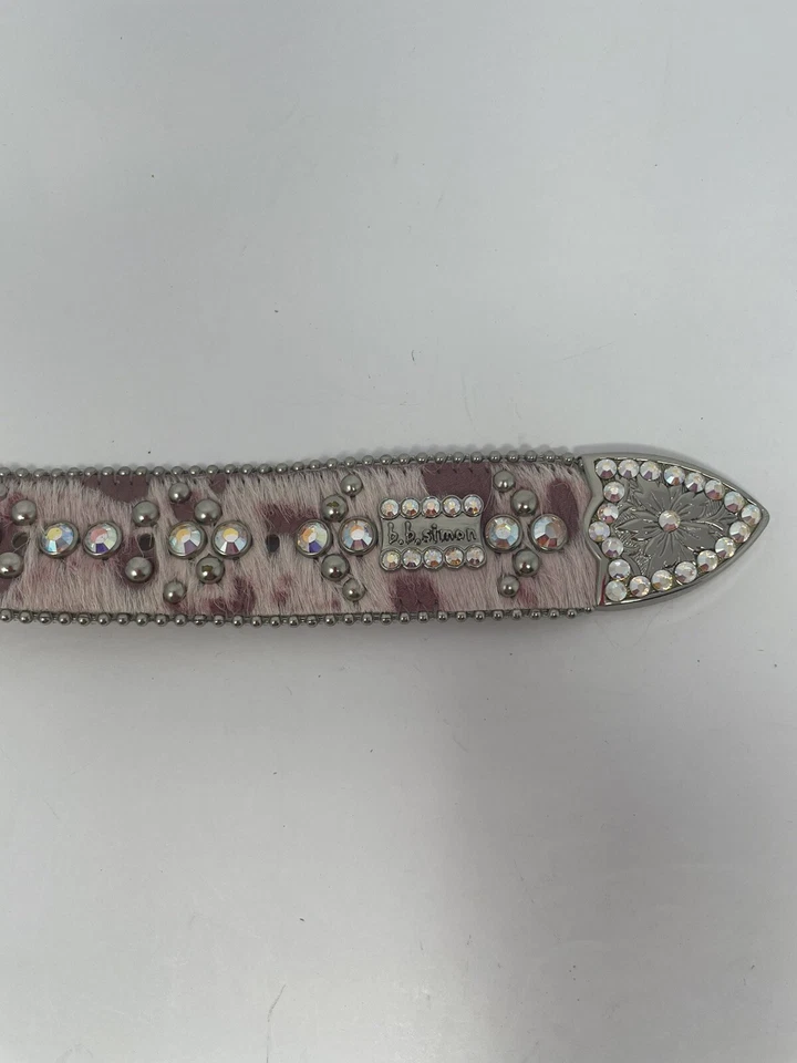 b b Simon Damas XL Cinturón Pelo Poni Rubor Rosa Cristales Swarovski Tachuelas Plateadas Foto 3 de 4