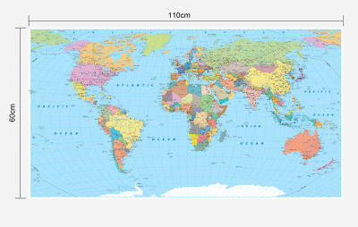 3D World Map Wallpaper Wall Mural Removable Self-adhesive 333--JN