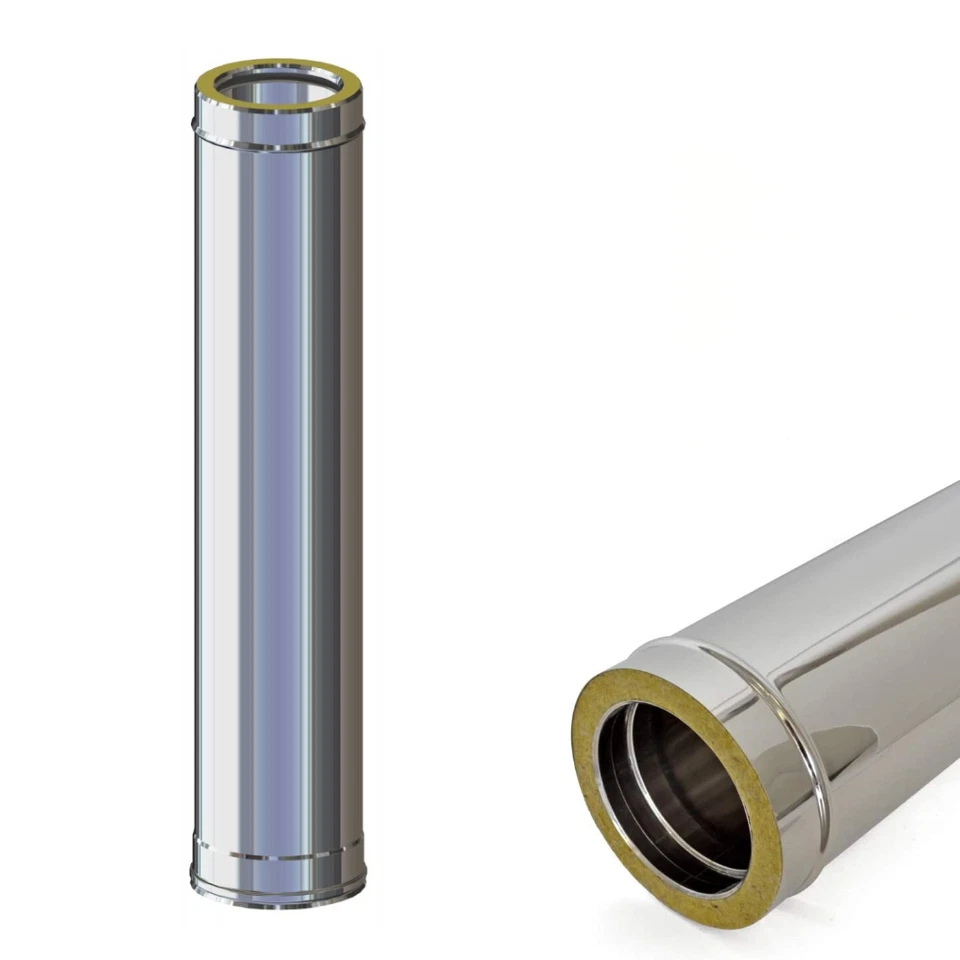 Tubo Coibentato Canna Fumaria Mt. 1 Da 80 a 300 mm Doppia Parete Acciaio Inox