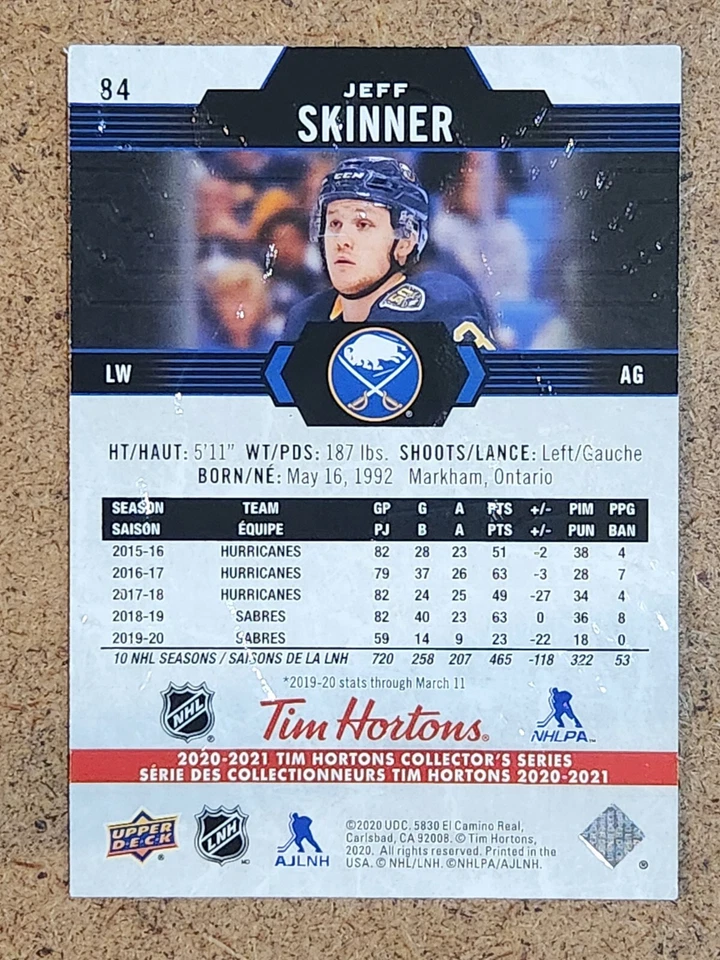 2020-21 Upper Deck Tim Hortons Collector's Series Hockey #84 Jeff Skinner - Image 2 of 2