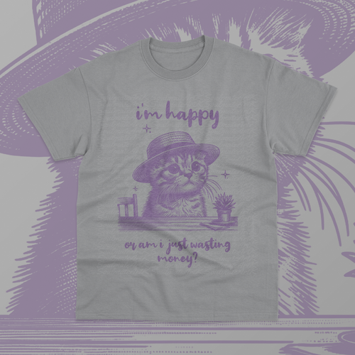 I'm Happy Or Am I Just Wasting Money Shirt Funny Cat Meme Unisex Sweater Shirt - Picture 3 of 9