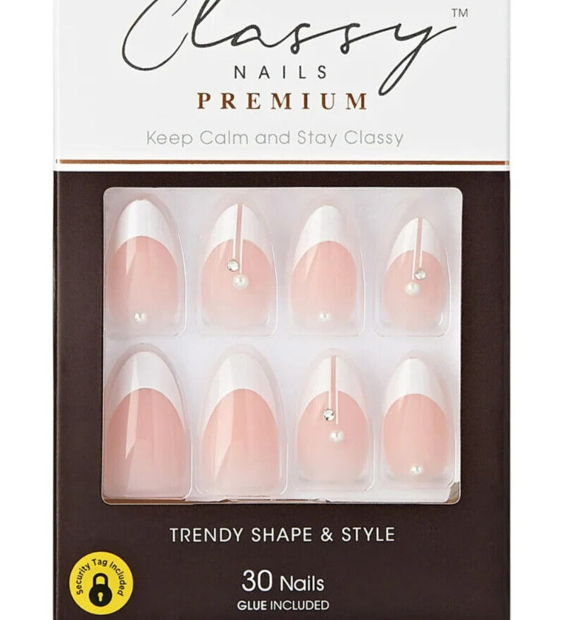 KISS CLASSY PREMIUM FALSE NAILS Glue-On  Nails ALMOND MEDIUM LENGTH HIGHLIGHTS