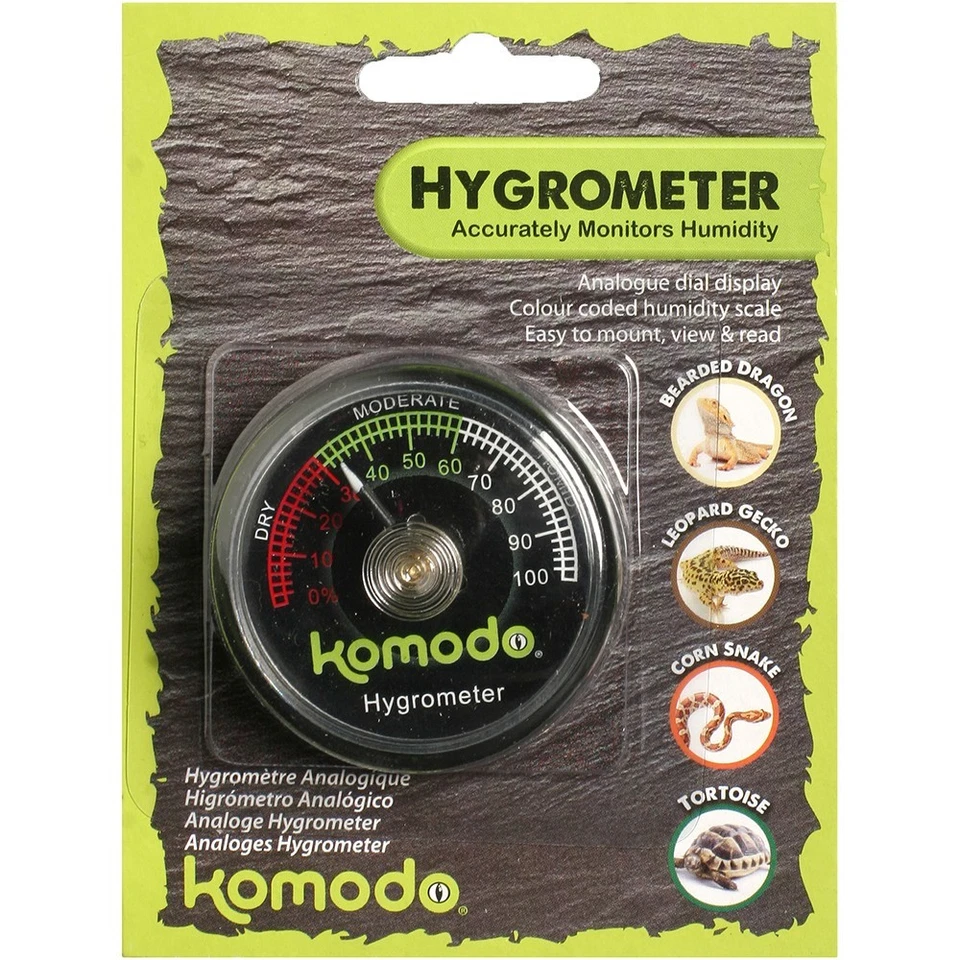 KOMODO ANALOGUE DIAL VIVARIUM TERRARIUM HYGROMETER REPTILE HUMIDITY
