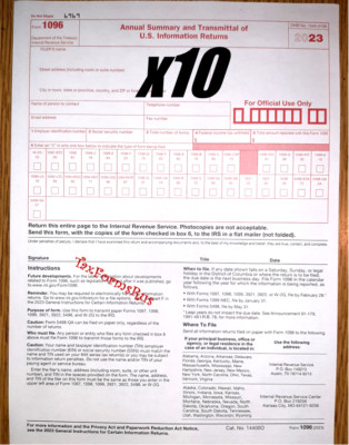 10-pack - 2023 Tax Form 1096 Annual Transmittals ONLY (for mailing 1099s to IRS)